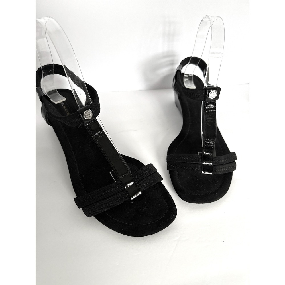 Dana Buchman 9 T-bar Blk Heel Wedge Sandals Summer Whimsigoth Office Career Y2K - Picture 4 of 12